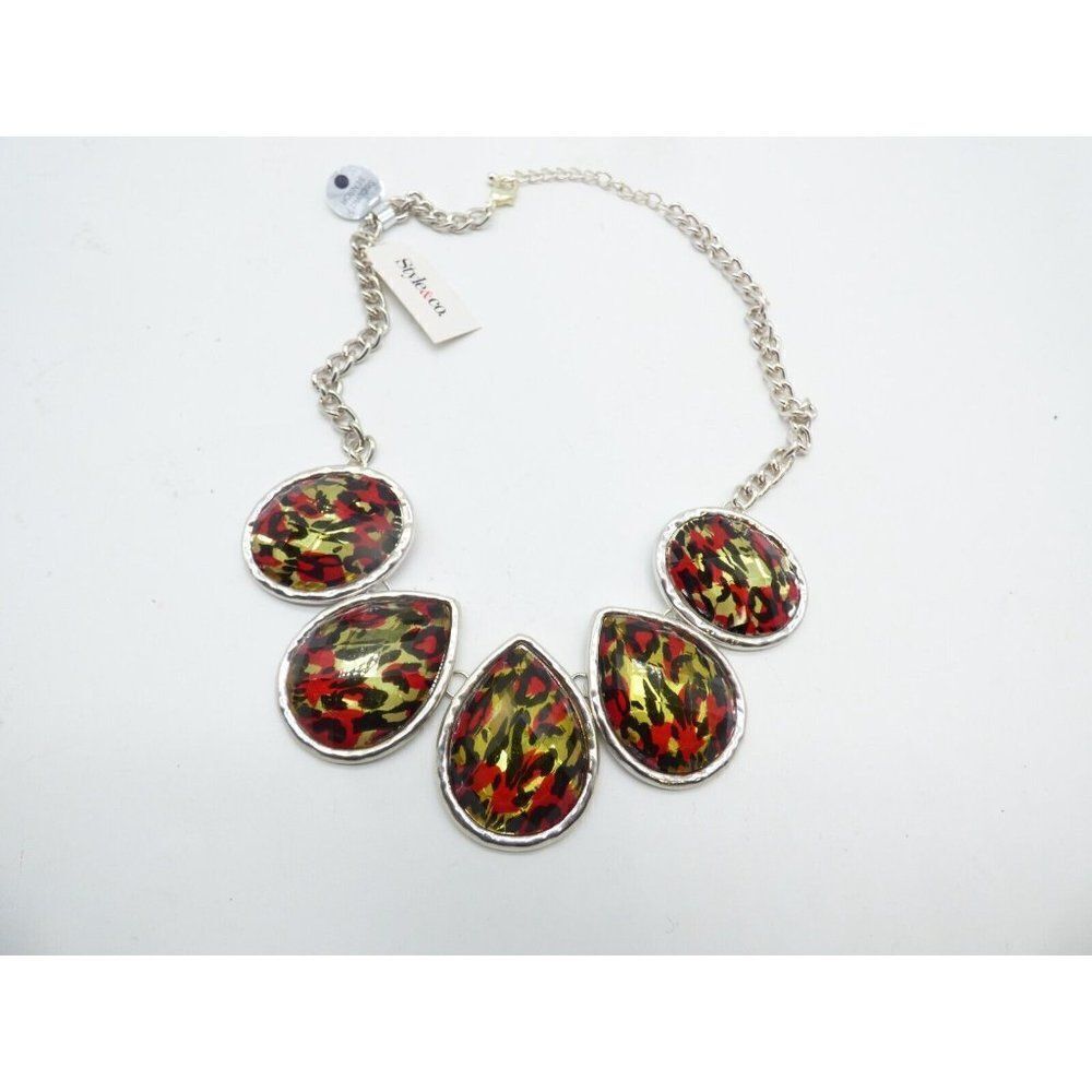 Style&Co Red/ Yellowanimal/Tropic Print Statement Necklace